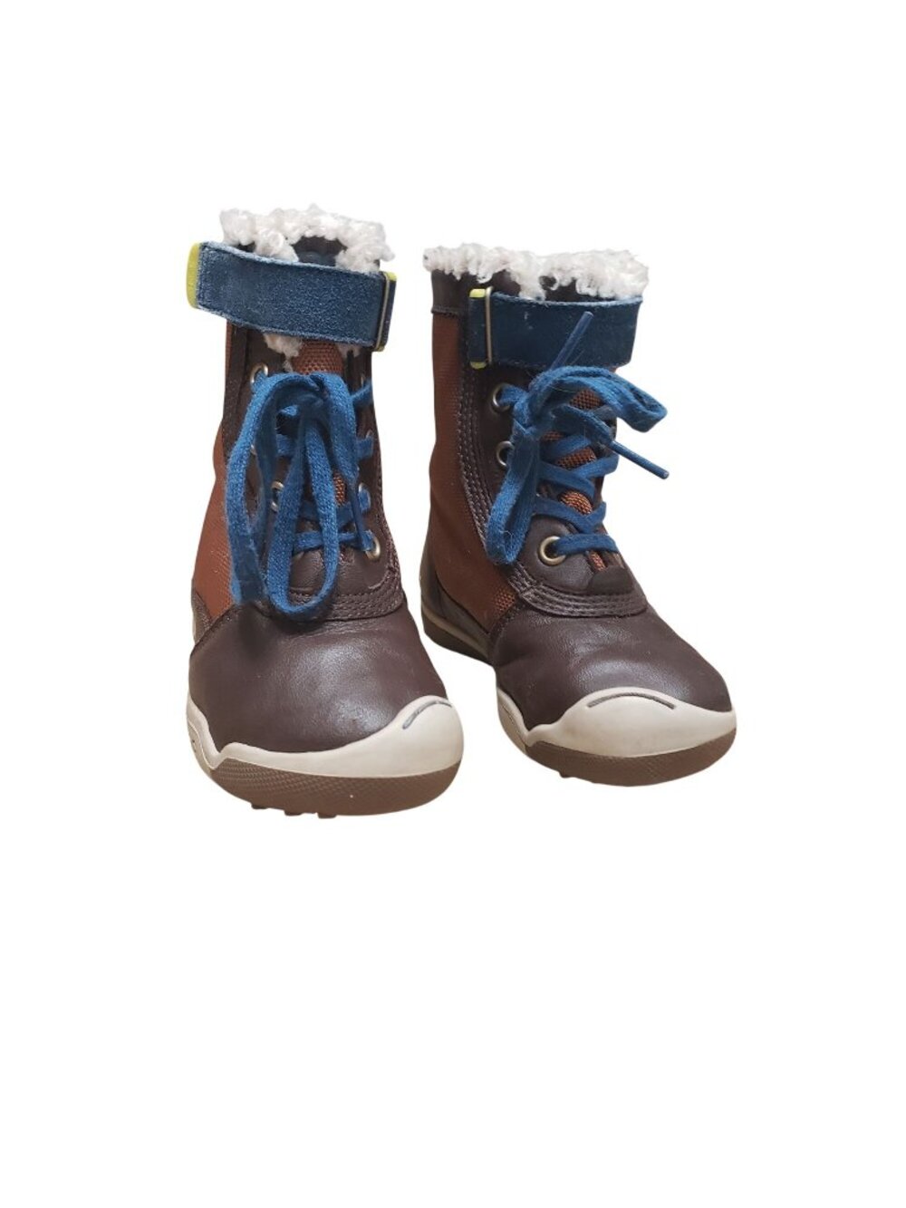 Plae Kids Waterproof Brown & Blue Winter Boots Size 8 Shearling Lining